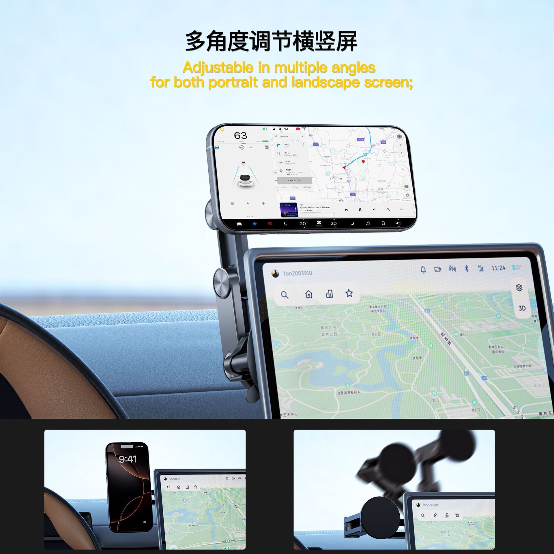 Bestseller 360 ° Rotatable phone holder with panoramic adjustment, magnetic smart car mount, portable and adjustable