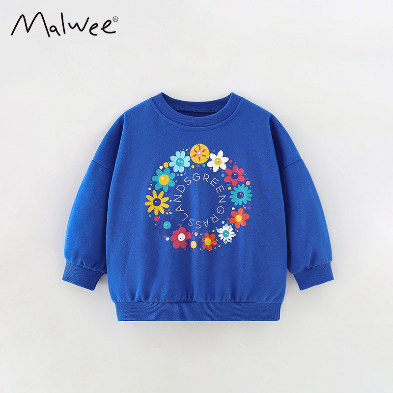 Malwee chaqueta infantil otoño nuevo estilo europeo y americano para niños pequeños y medianos impresión extranjera camisa de cuello redondo manga larga para usar camisa