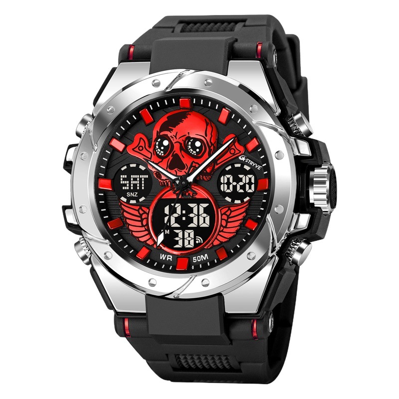 STRYVE reloj deportivo de los hombres de moda cráneo luminoso reloj electrónico impermeable reloj estudiante multifuncional 8008