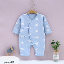 新生儿蝴蝶衣春秋季纯棉0-6月初生宝宝连体衣哈衣爬服无骨护手