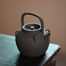 手拉黑陶提梁砂铫壶纯手工薄胎煮水煮茶壶电陶炉养生明火炭炉茶具