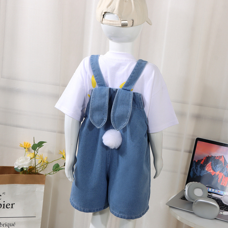Children's Denim Overalls 2025 Summer Shorts Rabbit Ears Cute Little Girl Baby Pants Trendy and Cute