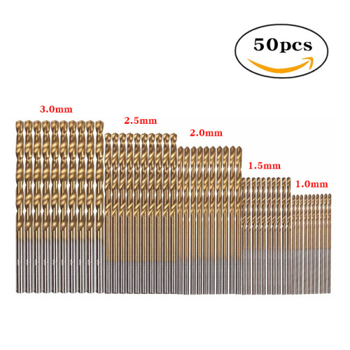 Cross-border shipping 50pc titanium plated twist drill set high speed steel wood drilling bit wholesale straight handle twist drill