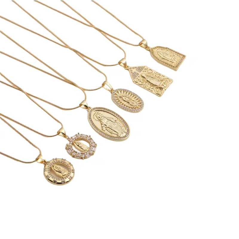 European and American copper zircon cross Virgin Mary necklace