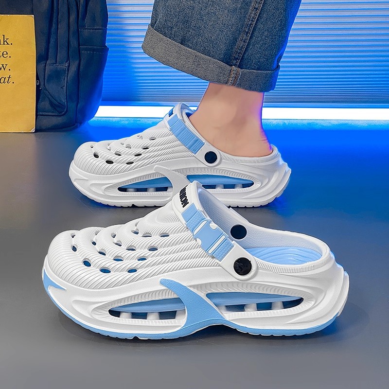 Zapatos de agujero de fondo grueso para hombres de verano 2025 nuevo antideslizante, anti-desgaste, anti olor, conducir ocio sandalias de playa de doble uso