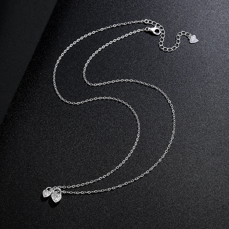 Women's Gender 925 Sterling Silver Cable Chain Box Chain Heart Shape Pendant Necklace