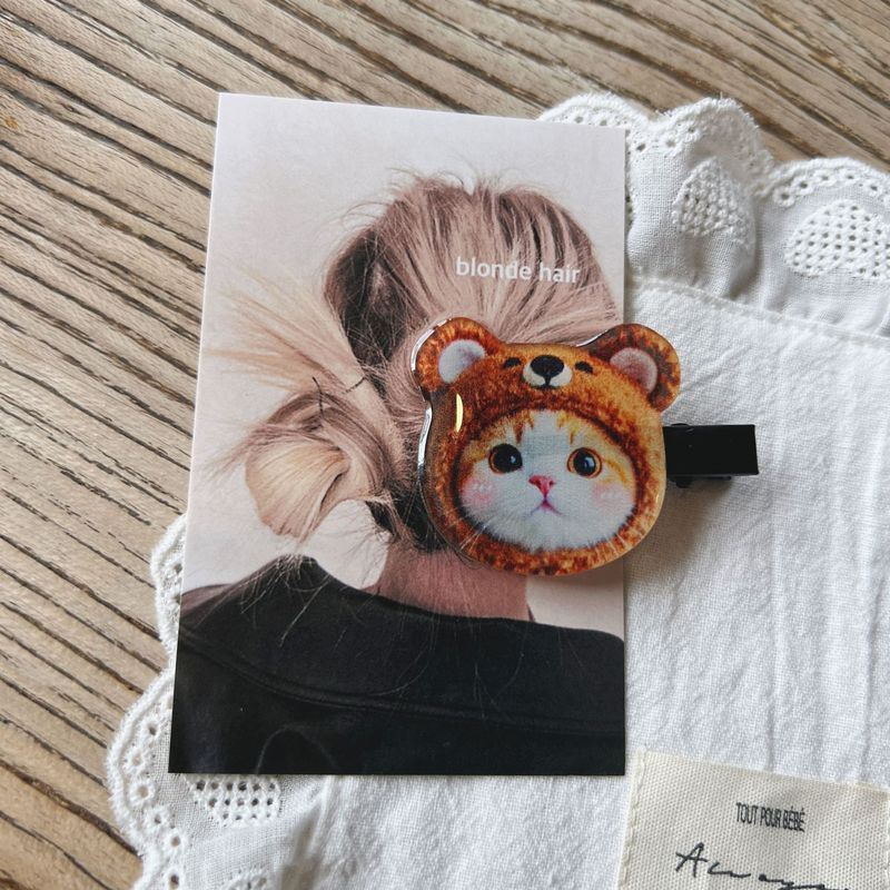 新款韩版猫咪爱心牛仔蝴蝶结y2k可爱边夹鸭嘴夹少女甜美头饰|undefined