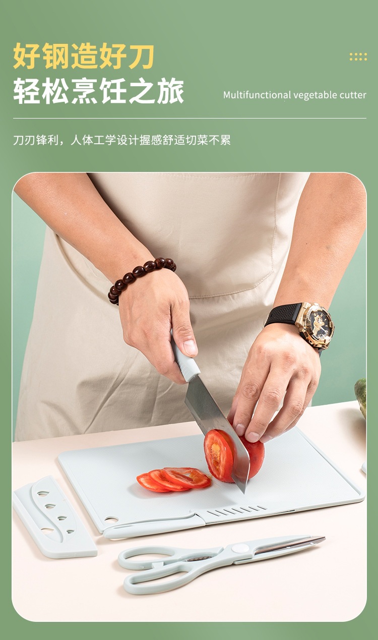 Portable Cutting Board Set 5 Piece Food Grade Plastic Chopping Boards with Stainless Steel Knives for Baby Food and Travel key features