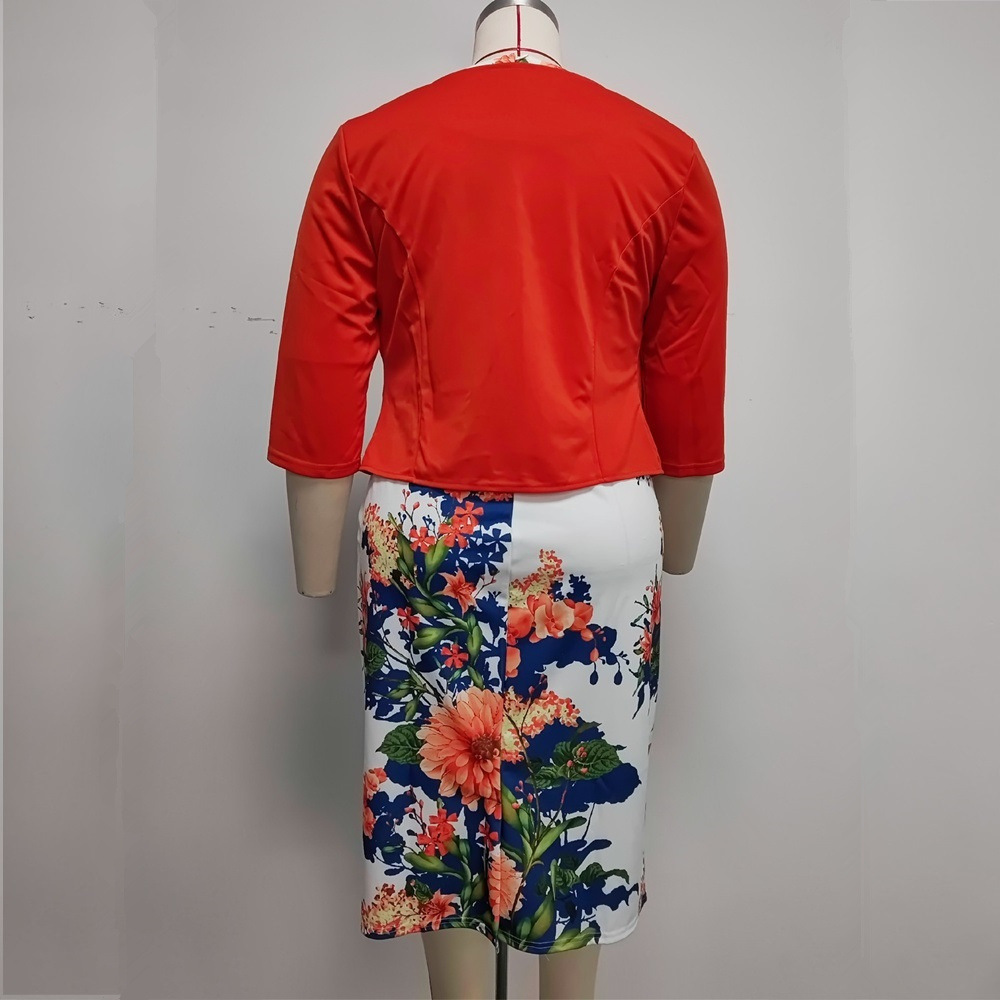 2XL 6XL African Plus Size Women's New Two-Piece Mother's Jacket Printed Dress Jx079