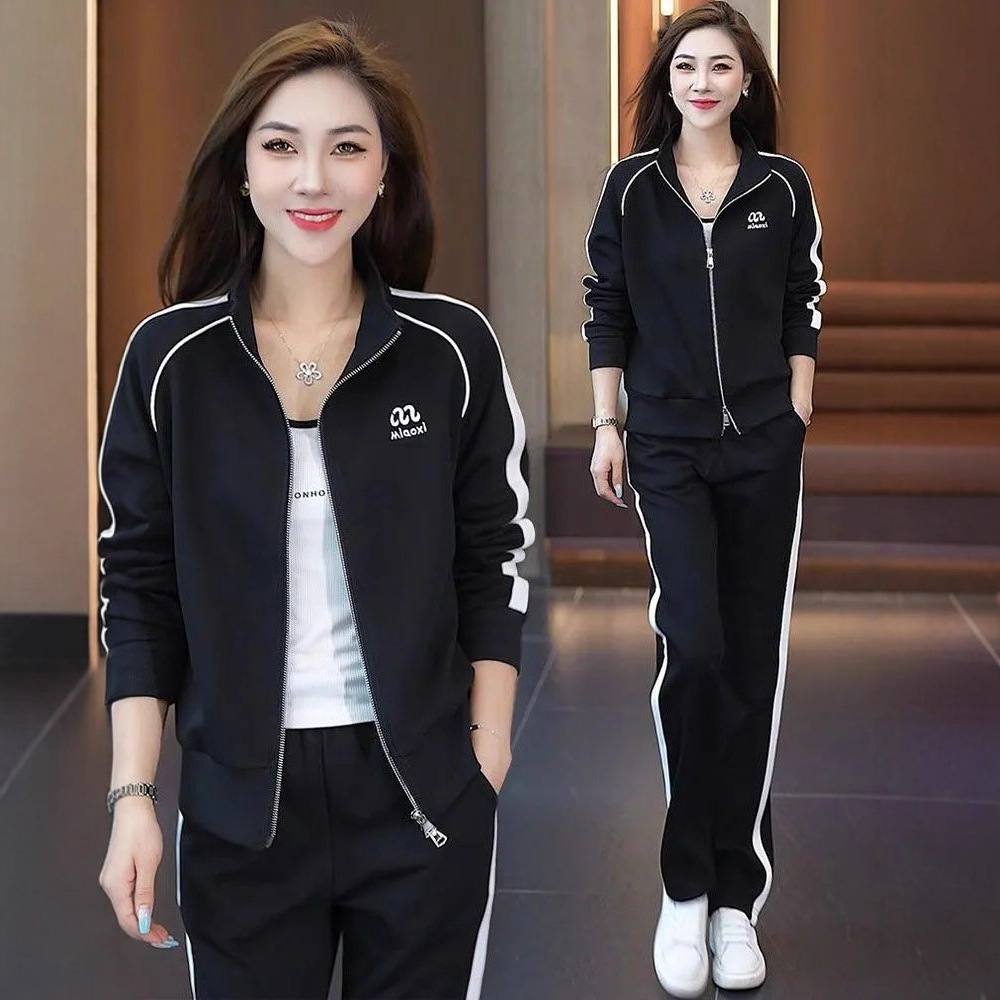 Casual Sportswear Suit for Women 2025 New Autum Fashion Age-Reducing Slim Sweatshirt Wide-Leg Pants Two-Piece Set