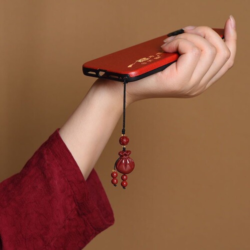 Cinnabar Pendant, Money Bag Phone Chain Accessory: Gourd, Fox, Five Emperors Coins, Peaceful Charm, Lucky Bag, Car Keychain
