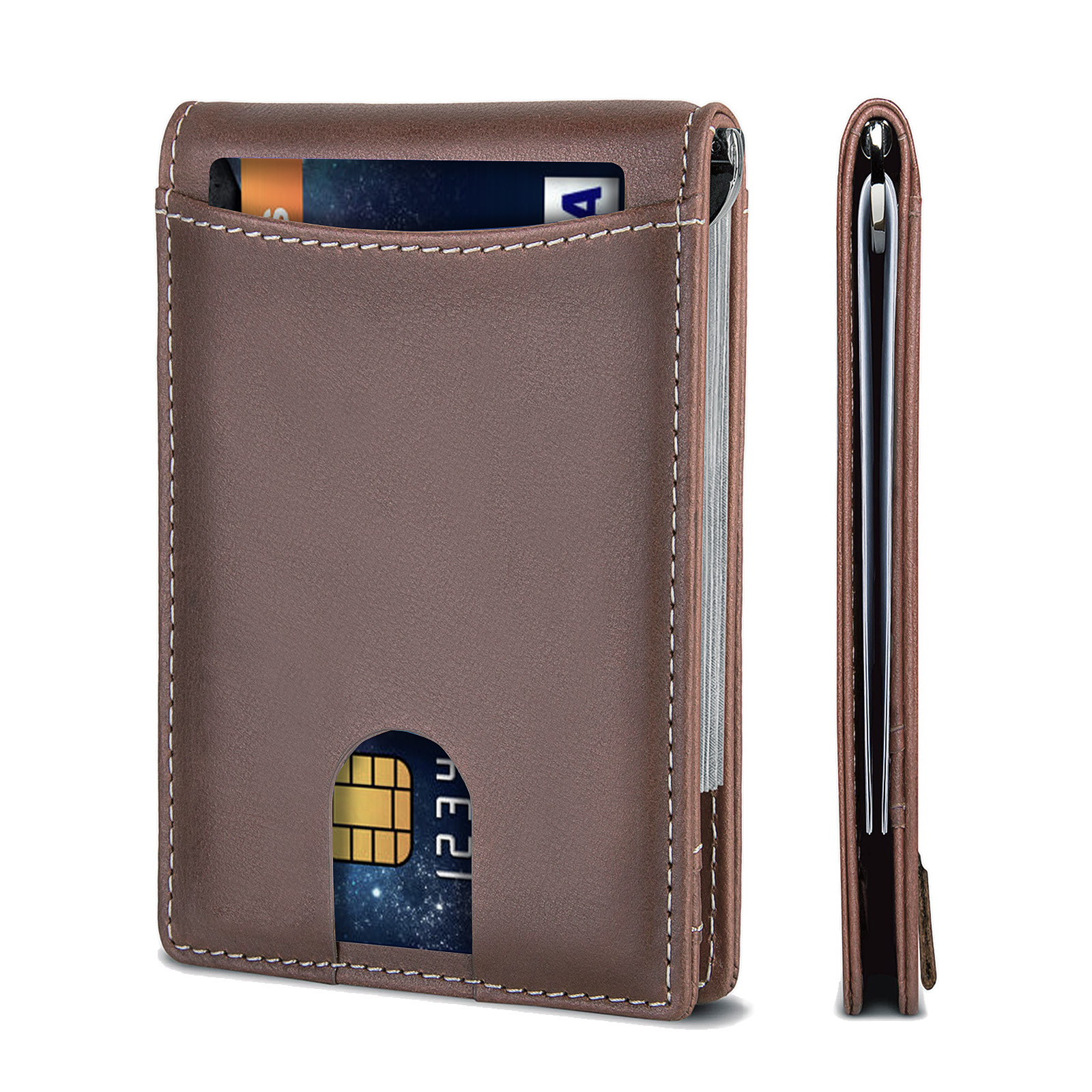 Amazon ultra delgada fibra de carbono estampado clip multi-tarjeta anti-robo bolso de tarjeta de deslizamiento ultra-movimiento cartera de negocios cartera para hombres