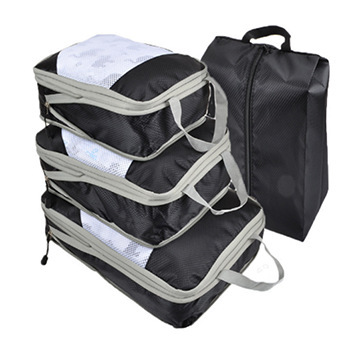 블랙 여행용 압축 수납가방 압축 3종 세트 + 신발가방 [네트 포함]