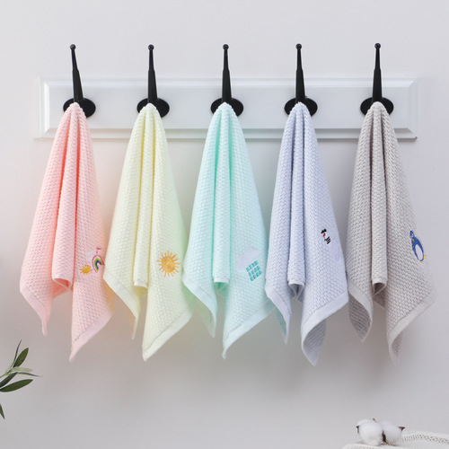 Children's Towel Pure Cotton Manufacturer Wholesale Absorbent Baby Children's Kindergarten Face Towel Weather Embroidery Small Face Towel