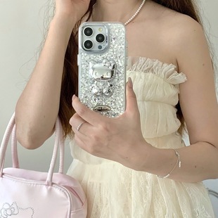 Personalized Apple 12/13Pro Light Luxury Drop Glue 14Pro Max Three-Dimensional KT Cat 15/16Pro Mobile Phone Case Applicable