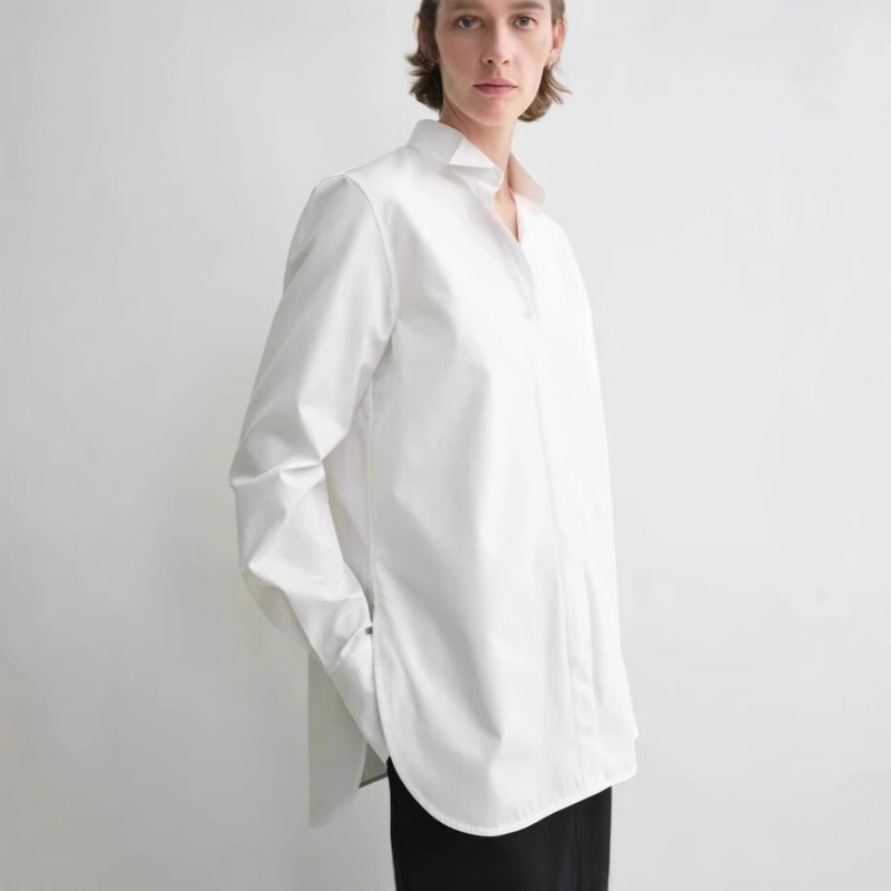 T Brand's Early Spring New Poplin Cotton White Shirt for Women, High-End Feel, Structured A-Line Texture, Tailcoat-Style Shirt T Brand's Early Spring New Poplin Cotton White Shirt for Women, High-End Feel, Structured A-Line Texture, Tailcoat-Style Shirt
