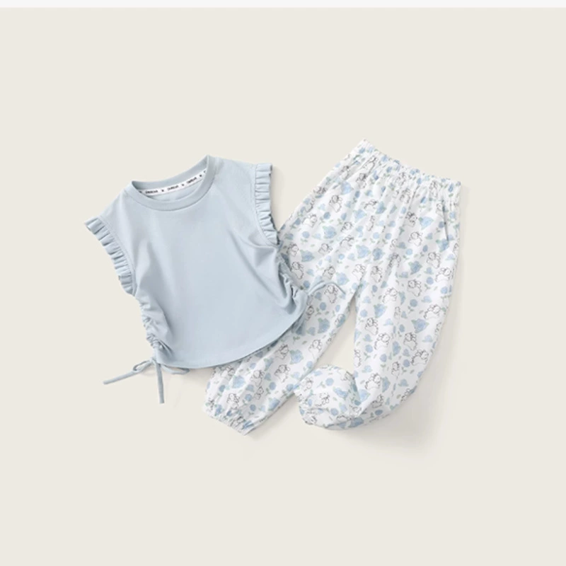 Летний костюм для девочек 2025 года, новый стиль, повседневный комплект из двух предметов: свободные шорты и топ с коротким рукавом для малышек.