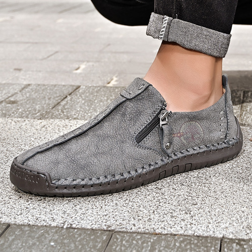  Four Seasons New Fashion Casual Leather Shoes Handmade Bead Shoes Monochrome Trendy Low Top Cross-border Large Size Men's Shoes