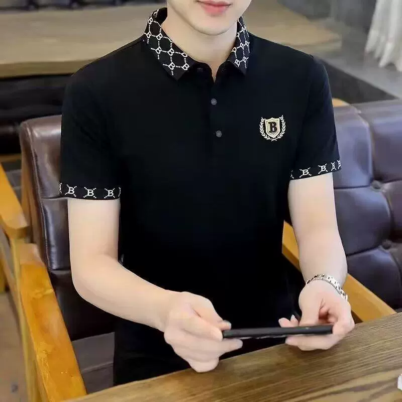 Вышитые рубашки поло для мужчин 2024 летняя гавань бизнес-лацканы с короткими рукавами футболки с цветным пиджаком для мужчин