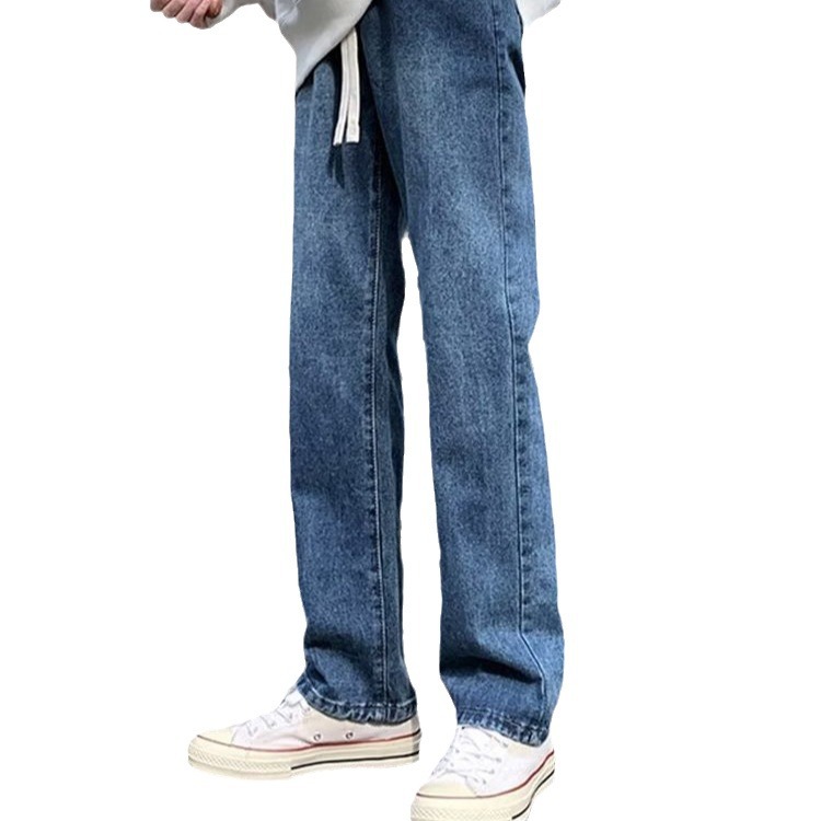 Pantalones vaqueros de cintura elástica para hombres 2024 primavera y verano nueva marca de moda pantalones cortos estilo de Hong Kong pantalones rectos sueltos de tendencia