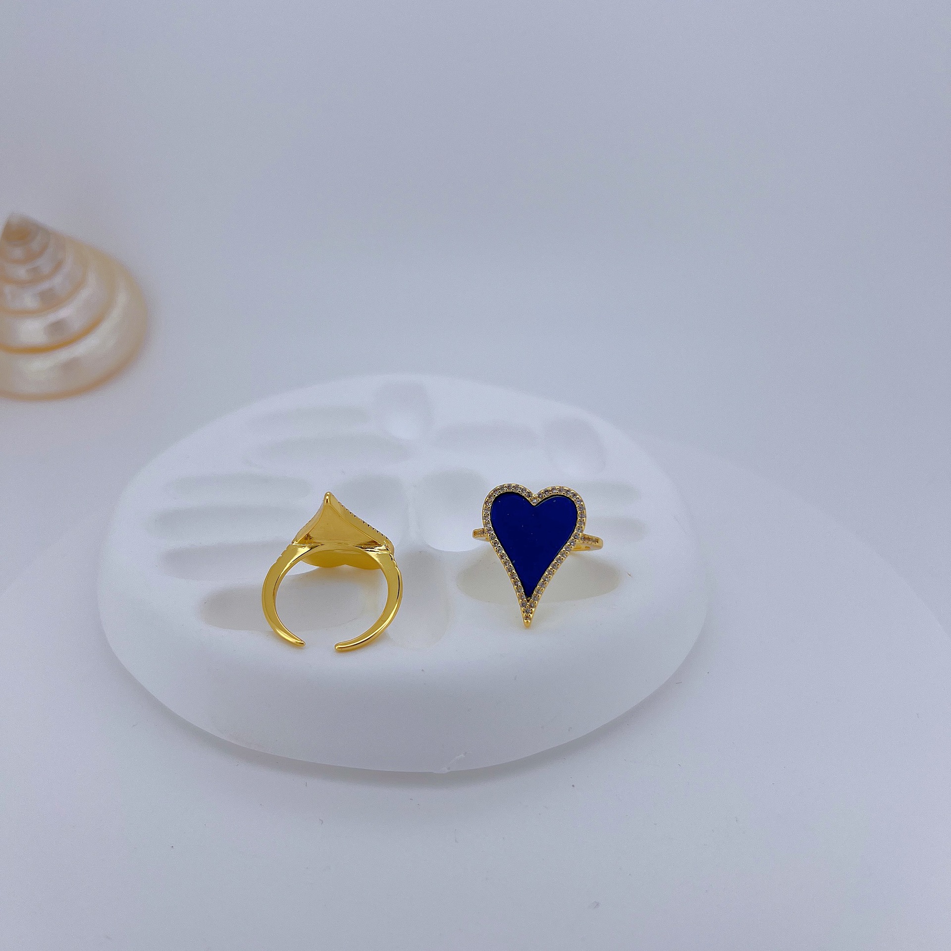 Copper Material Wholesale Jewelry IG Style Simple Style Heart Shape Copper Natural Stone Shell Zircon Plating Inlay Open Rings