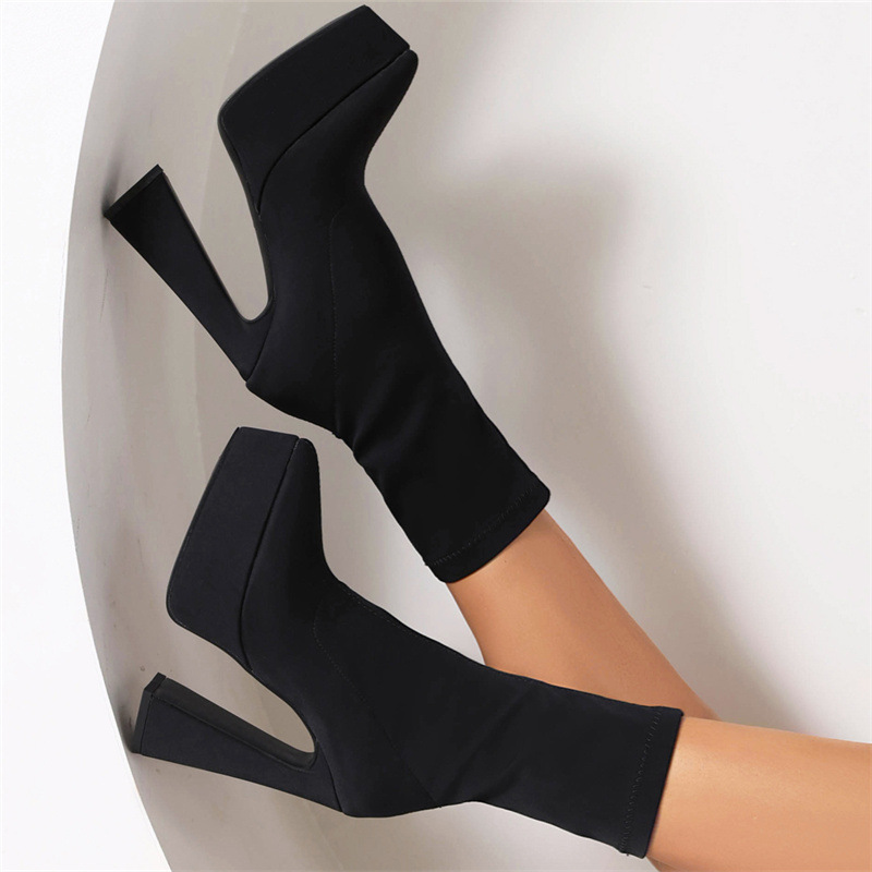 Woman Fashion Ankle Boots Winter New Arrival Thick Heel Pointed Toe Suede Low-Heel Booties Plus Size 40-43_vogvips.com