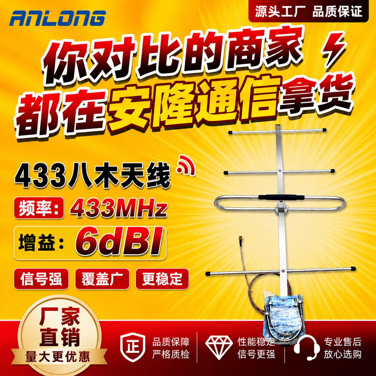 实力厂家6dBi 433MHz五单元高增益 4G5G定向八木YAGI室外通信天线