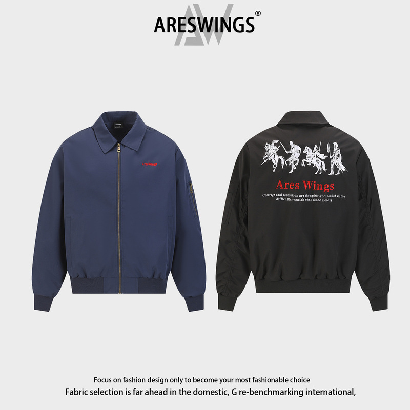 ARESWINGS美式复古高街飞行员翻领夹克男女宽松潮流棒球服外套|undefined