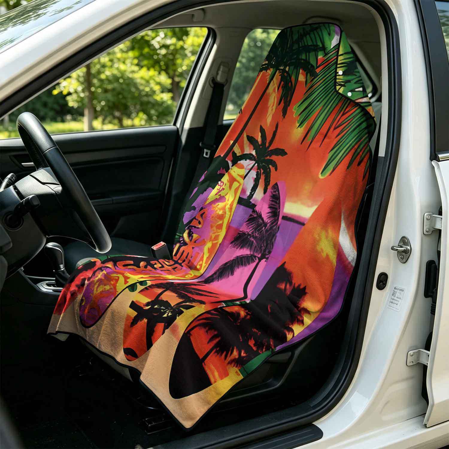 Printed bath towel and car seat cover 2-in-1, ultra-fine fiber outdoor beach and car dual-use universal seat cushion