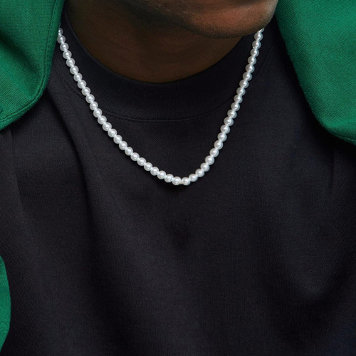 Amazon cross-border best selling single layer men's pearl necklace round beaded clavicle chain pearl necklace wholesale