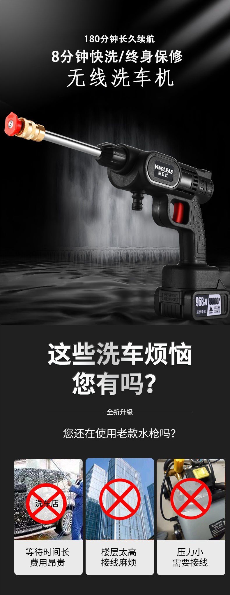 Wireless Car Washing Machine, High-Pressure Water Gun, Electric Tool, Household Rechargeable Portable Multi-Functional Lithium Battery Cleaning Machine
