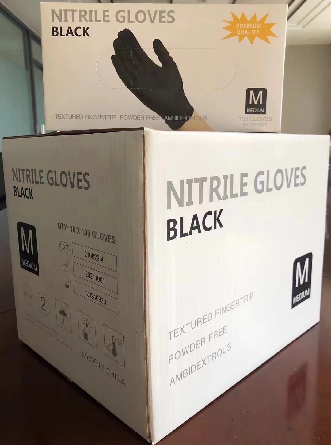 万力民用食品级纯丁腈手套全英文包装蓝白紫黑防护一次性手套