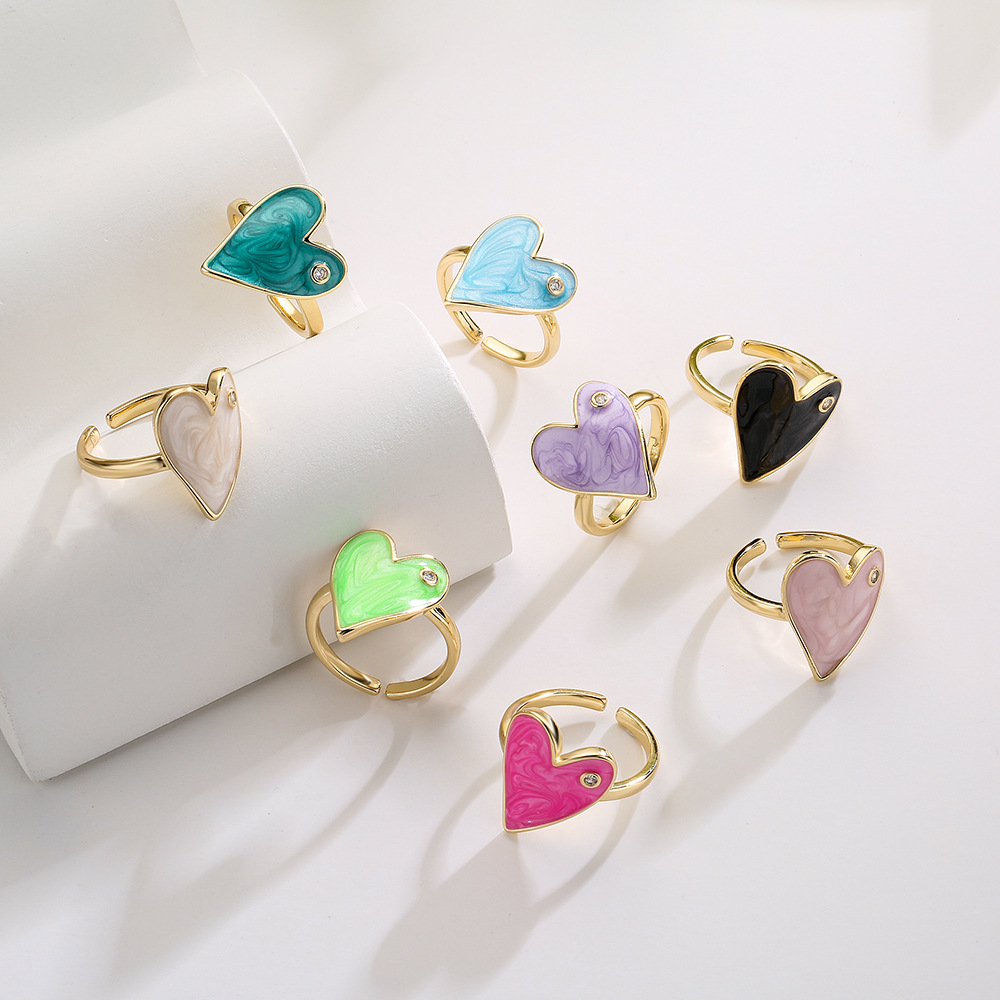 1 Piece Quantity Wholesale Jewelry Cute Heart Shape Copper Open Rings