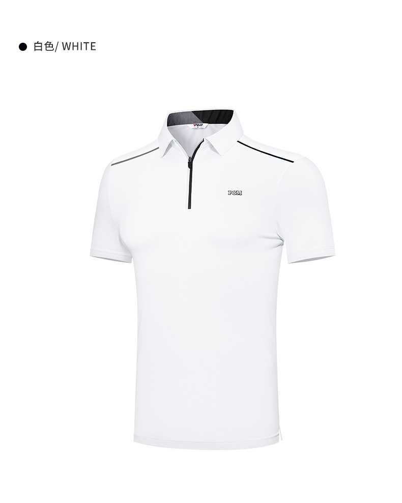 Áo polo nam golf PGM tay ngắn, cổ bẻ khóa kéo, vải thoáng khí thấm hút mồ hôi — Yf574-màu xanh lá cây ngải cứu, YF574-màu trắng, YF574-màu xanh nước biển chi tiết 11