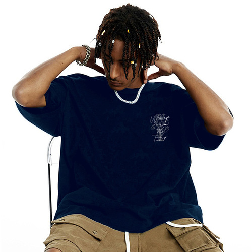 WASSUP Rose Heavy Cotton Short Sleeve American Streetwear Couple Running Sweatshirt Heavy Cotton T-Shirt for Men