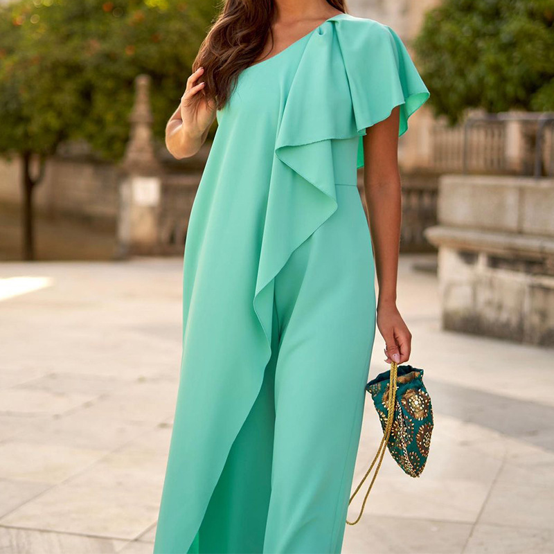 Summer Women Solid Color Loose Shoulder Long Jumpsuit 5 Summer Women Solid Color Loose Shoulder Long Jumpsuit