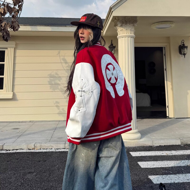 American Retro Street Style Cross Patch Embroidery Steel Badge Baseball Jacket Spring and Autumn Loose Unisex Trendy Coat American Retro Street Style Cross Patch Embroidery Steel Badge Baseball Jacket Spring and Autumn Loose Unisex Trendy Coat
