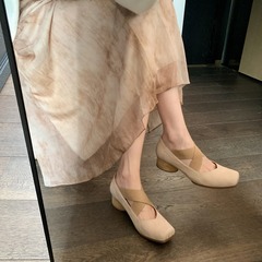 【sheii蘇茵茵】水洗馬皮~umw豬鼻子復古交叉帶粗跟芭蕾鞋女單鞋