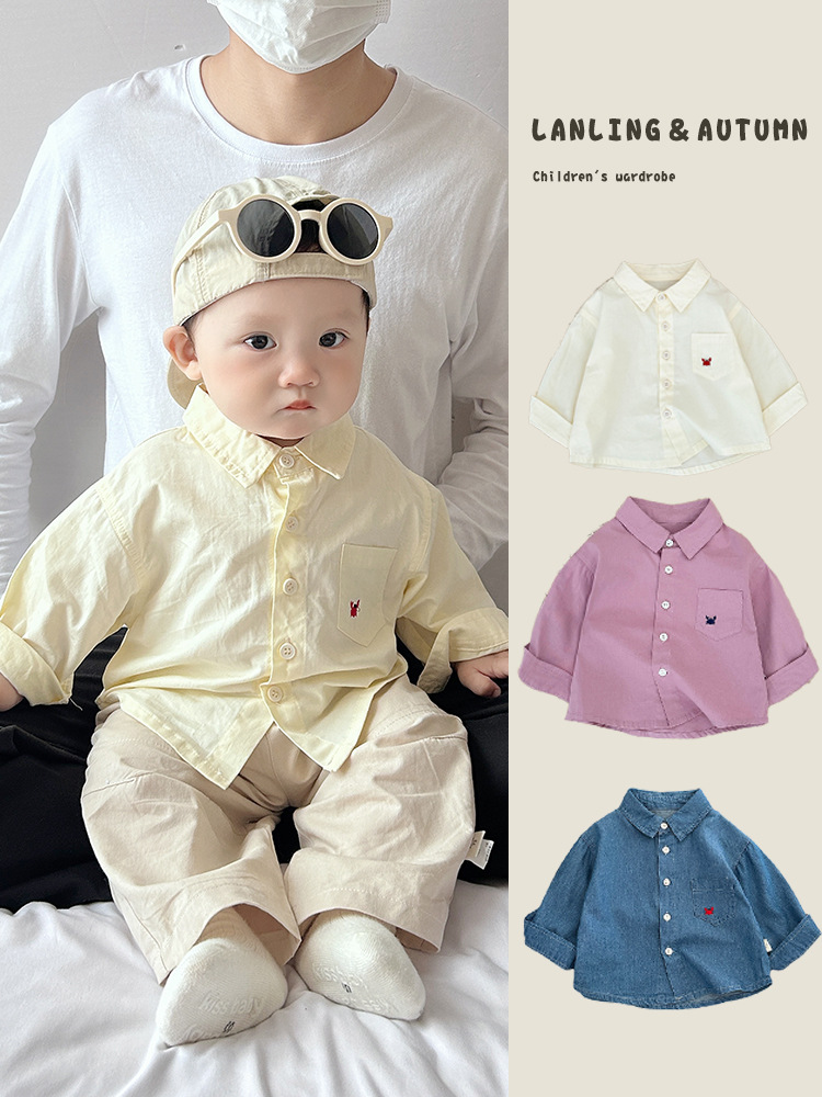 Camisa de manga larga estilo coreano para bebé, primavera y otoño 2025, nueva camisa versátil bordada para niños, top informal y elegante