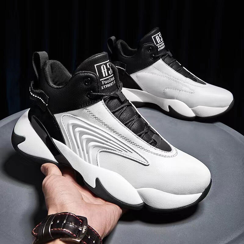 Men's Thick-Soled Leather Shoes, Fashionable Korean Style Trendy Sneakers, Versatile Practical Youth Basketball Shoes Wholesale