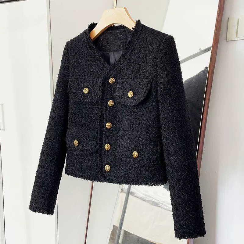 Short autumn thin long-sleeve, black jacket, Chanel style