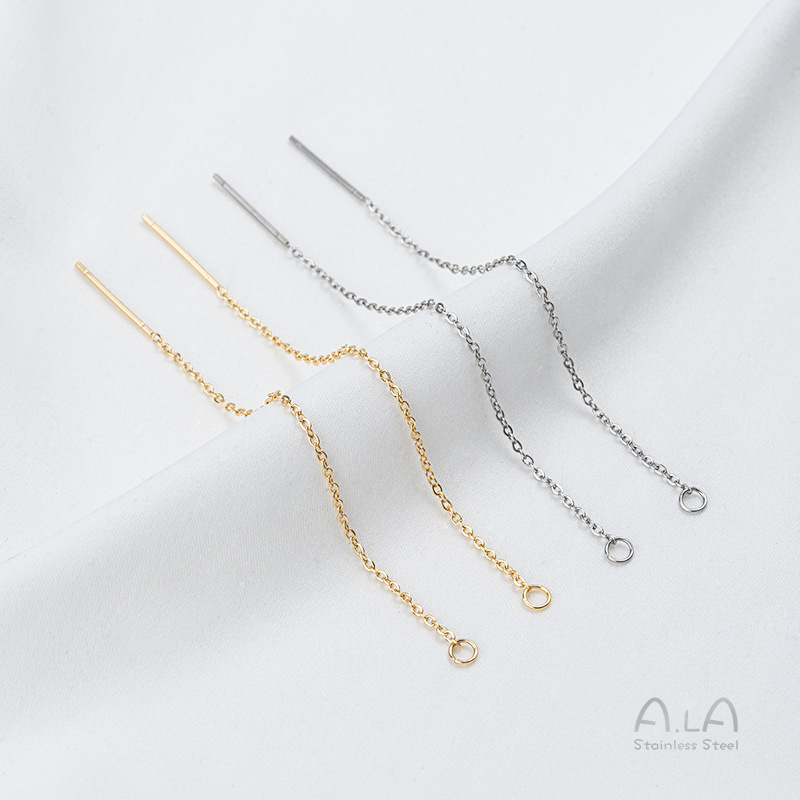 Titanium steel non-fading Seiko thin ear line open ring ear hanging chain diy handmade earrings ear jewelry accessories material