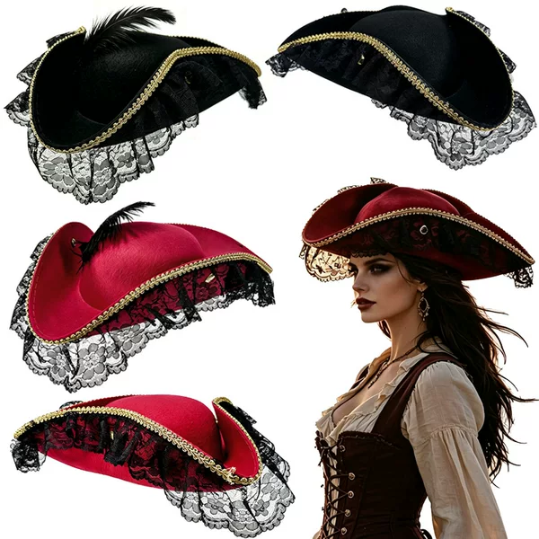 Halloween lace feather pirate hat triangle hat vintage court style suitable for Halloween party cosplay costume