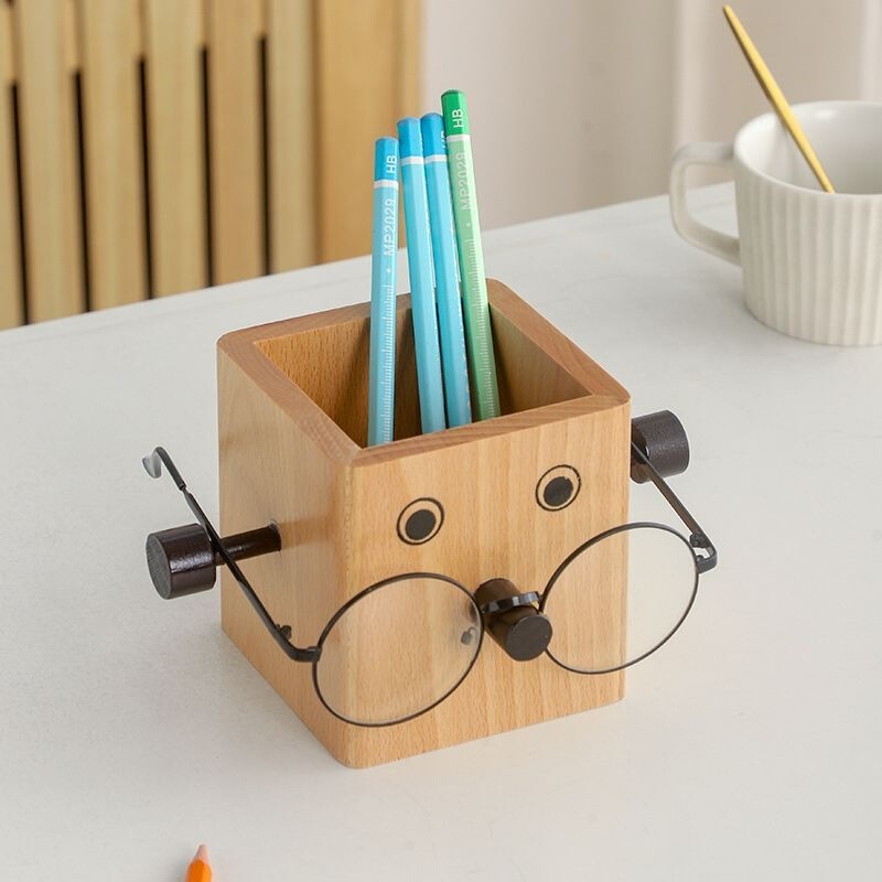 Creative Solid Wood Pen Holder and Makeup Brush Organizer Two-In-One Desktop Storage Box in Ins Style for Students and Office Decor Creative Solid Wood Pen Holder and Makeup Brush Organizer Two-In-One Desktop Storage Box in Ins Style for Students and Office Decor