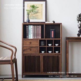 Elm Chinese Dining Side Cabinet Wine Cabinet Tea Room Large Capacity Bookcase Zen Entrance Tea Storage Solid Wood Locker