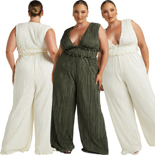 CY9236 Amazon Cross-border Supply 2022 Spring/Summer European and American Women's Pleated Solid Color Casual Large Size Pants