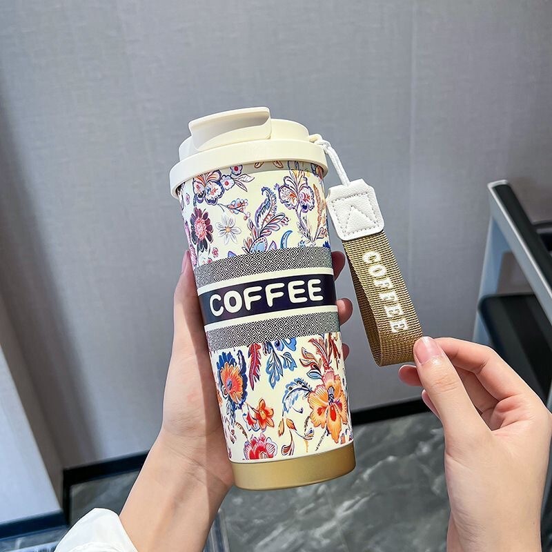 铃兰花高颜值不锈钢保温杯霸王茶姬同款带提绳吸管家用便携咖啡杯|undefined
