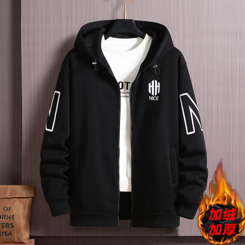 Plus-Size Fleece-Lined New Men's Sweatshirt for Spring, Oversized Loose Hoodie for Big Guys