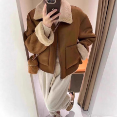 小香风翻领羊羔毛外套女2025秋冬新款小个子短款皮毛一体保暖上衣