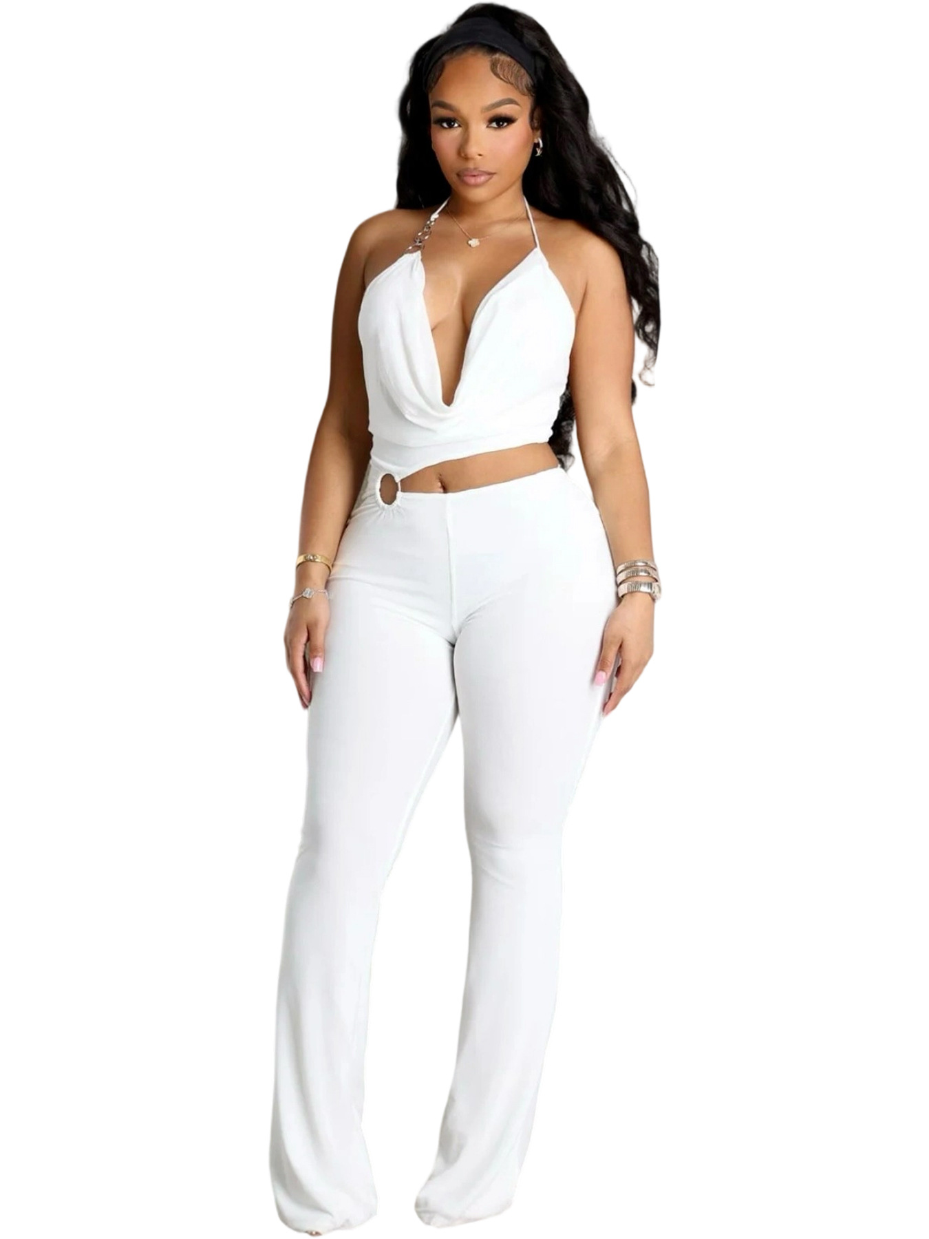Women's Clothing Summer Halter Neck Jumpsuit Y6064 New European American Style Chic Hollow Out Suspender Vest For Women_ecoleips.com